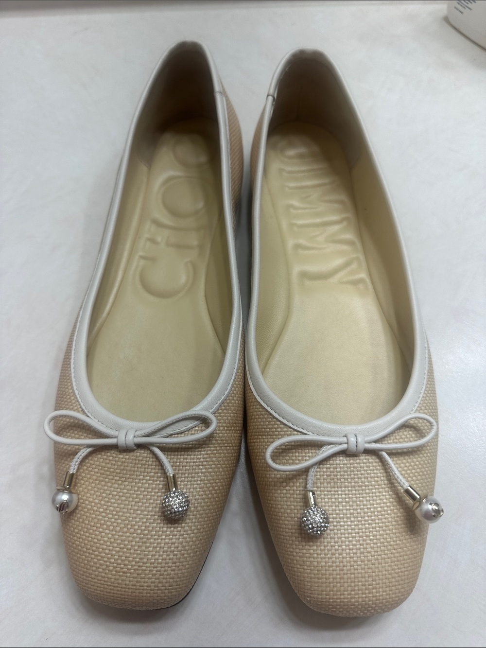 Jimmy Choo Beige Bow-Detail Ballet Flats